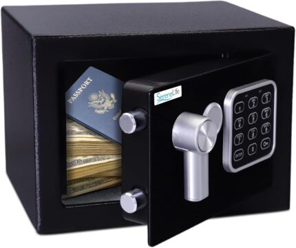 SereneLife Premium Steel Digital Safe Box - 9.1" x 6.7" x 6.7" | Secure Storage for Cash, Firearms, Jewelry & More | Great For Hotels, Cabinets & Home Use | Electronic & Mechanical Access - 2 Keys